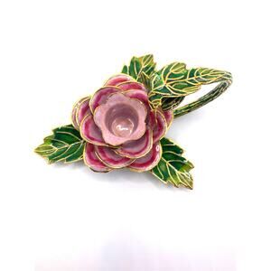 NYCO Cloisonne Enamal Rose Candle Holder
